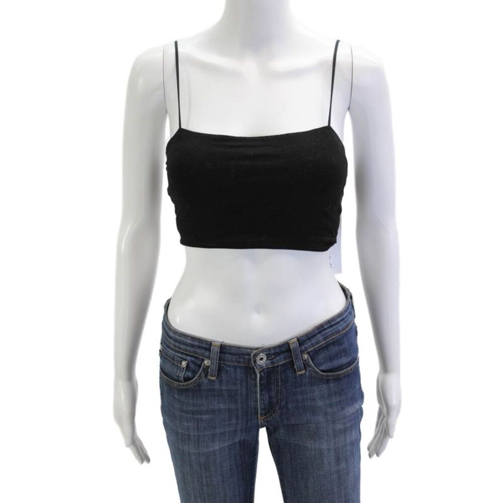 Estnation Women Cropped Camisole Black Cotton Blend Sleeveless Size One Size